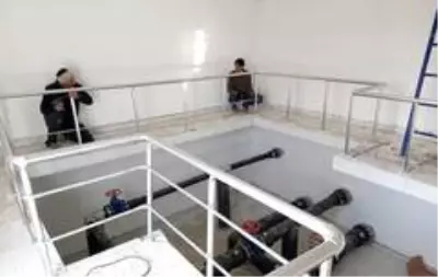 Yapımı tamamlanan su depolarına test Yapımı tamamlanan su depolarına test