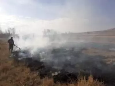 Gürpınar'da kuruyan otlar alev alev yandı Gürpınar'da kuruyan otlar alev alev yandı