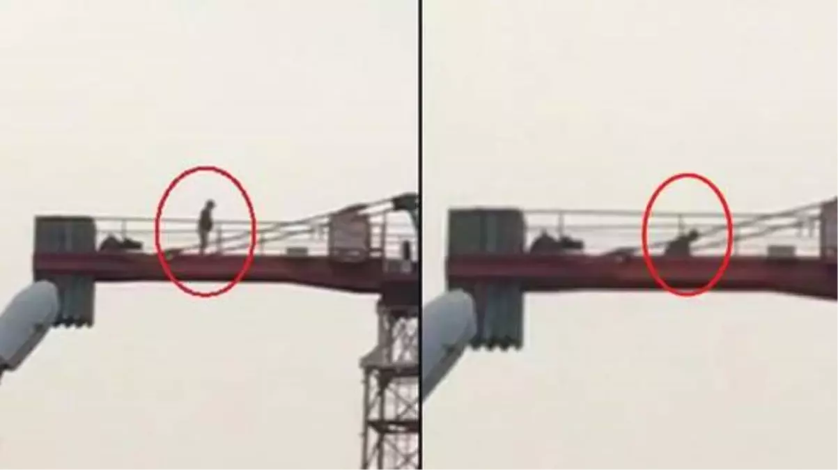 Vinç operatörü, 50 metre yükseklikte namaz kıldı