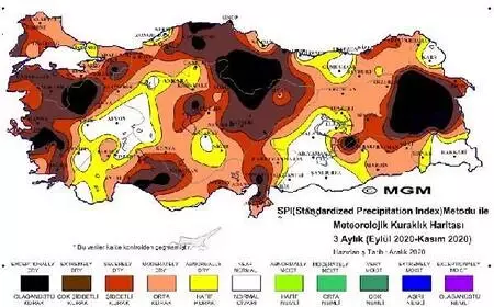 Meteorolojinin haritasında 'olağanüstü ve çok şiddetli' kuraklık görüntüsü Meteorolojinin haritasında 'olağanüstü ve çok şiddetli' kuraklık görüntüsü