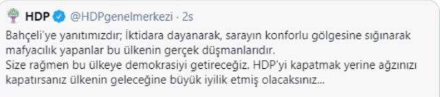 Bahçeli'nin sözleri sonrası MHP ve HDP sosyal medya üzerinden atıştı