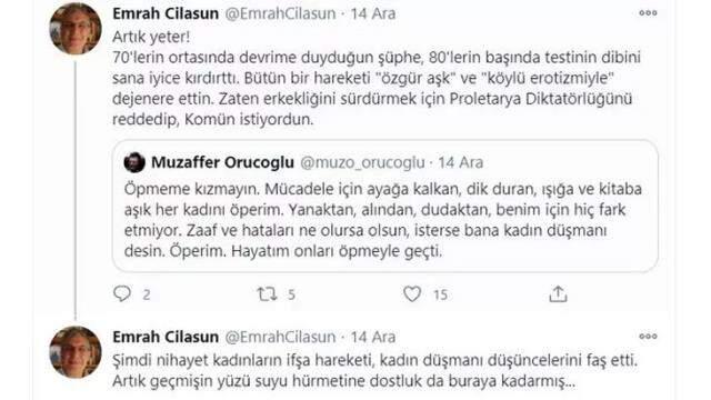 Sosyalist yazarlar Muzaffer Oruçoğlu ile Emrah Cilasun arasında öpücük polemiği