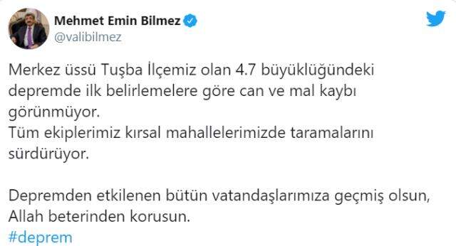 Van'da 4,7 büyüklüğünde deprem