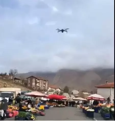 Divriği'de pazarda dronlu ateş ölçümü Divriği'de pazarda dronlu ateş ölçümü