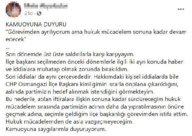 17 yaşındaki kıza attığı mesajlar ortaya çıkan CHP'li ilçe başkanı görevinden istifa etti 17 yaşındaki kıza attığı mesajlar ortaya çıkan CHP'li ilçe başkanı görevinden istifa etti