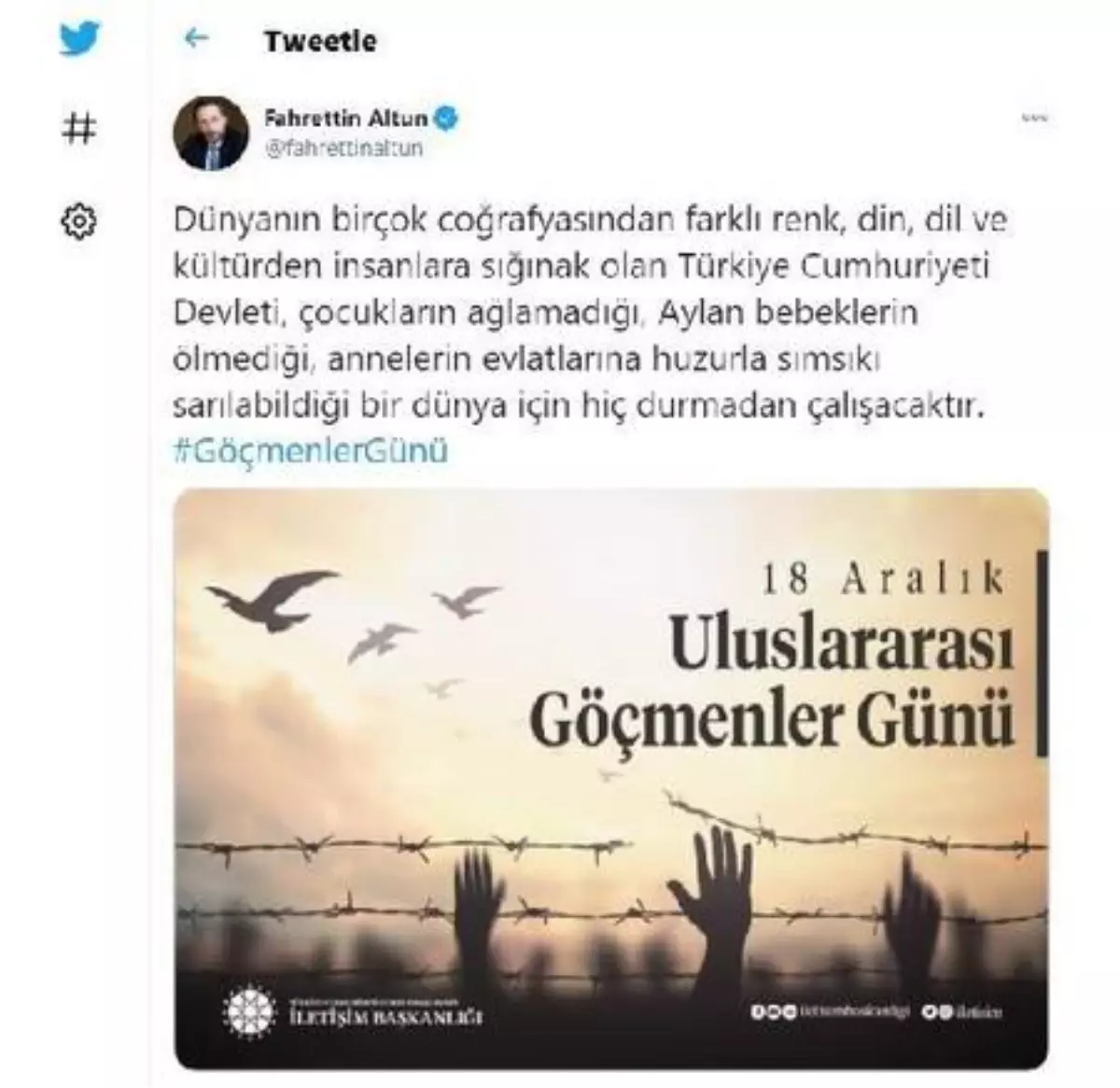 İletişim Başkanı Altun'dan 'Göçmenler Günü' mesajı