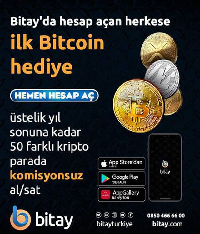 BİTAY'DA HESAP AÇ HEDİYE BİTCOİN'İ KAP, İŞLEMLERİNİ %0 KOMİSYONLA YAP!