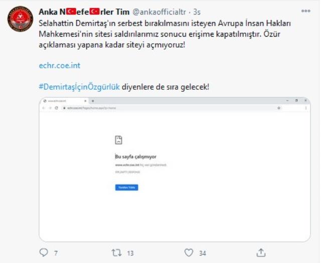 Türk hackerlar, Demirtaş'ın bırakılmasını isteyen AİHM'in sitesini çökertti