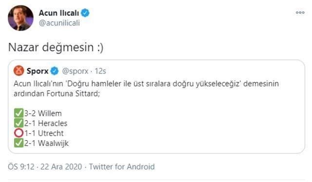 Acun'un takımı Fortuna Sittard, son 4 maçta 10 puan topladı Acun'un takımı Fortuna Sittard, son 4 maçta 10 puan topladı