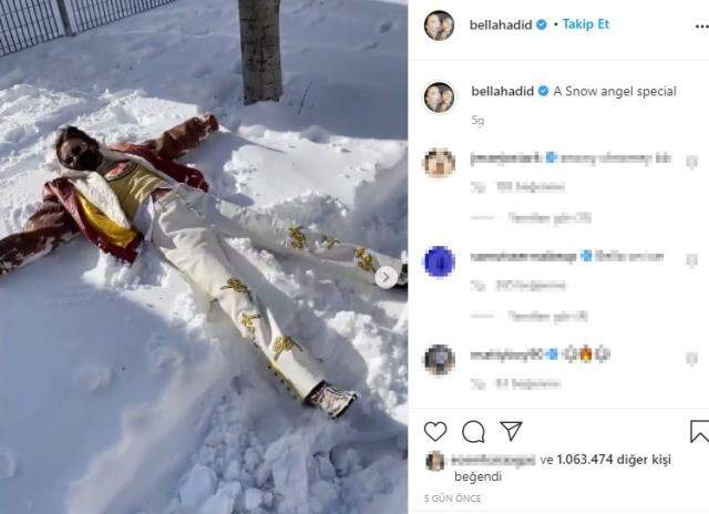 Karın yağışını kutlayan Bella Hadid, giydiği kombinin fiyatıyla ağızları açık bıraktı