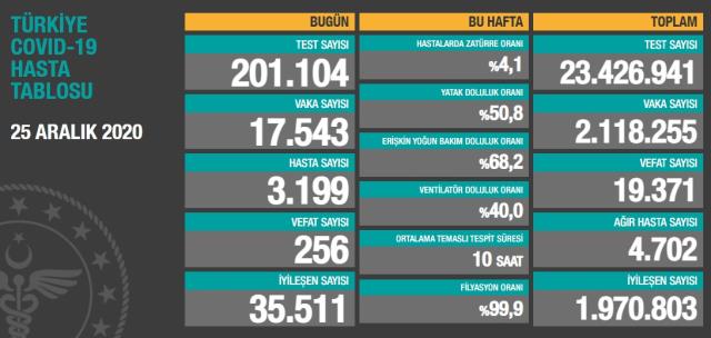 Son Dakika! Türkiye'de 25 Aralık günü koronavirüs nedeniyle 256 kişi vefat etti, 17 bin 543 yeni vaka tespit edildi