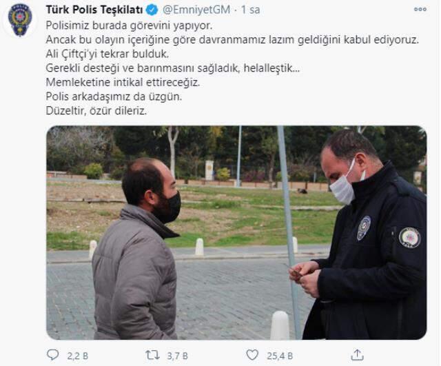 EGM, gidecek yeri olmayan vatandaşa ceza kesen polis adına özür diledi EGM, gidecek yeri olmayan vatandaşa ceza kesen polis adına özür diledi