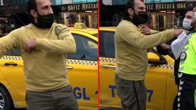 Tourist wearing no mask in Taksim attacked the police who warned him!  Those moments are on camera