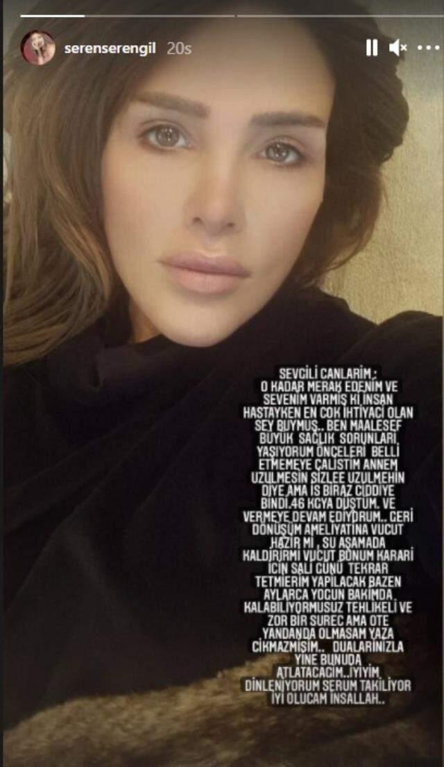 Seren Serengil acı haberi bizzat verdi: Yaza sağ çıkamayabilirim Seren Serengil acı haberi bizzat verdi: Yaza sağ çıkamayabilirim