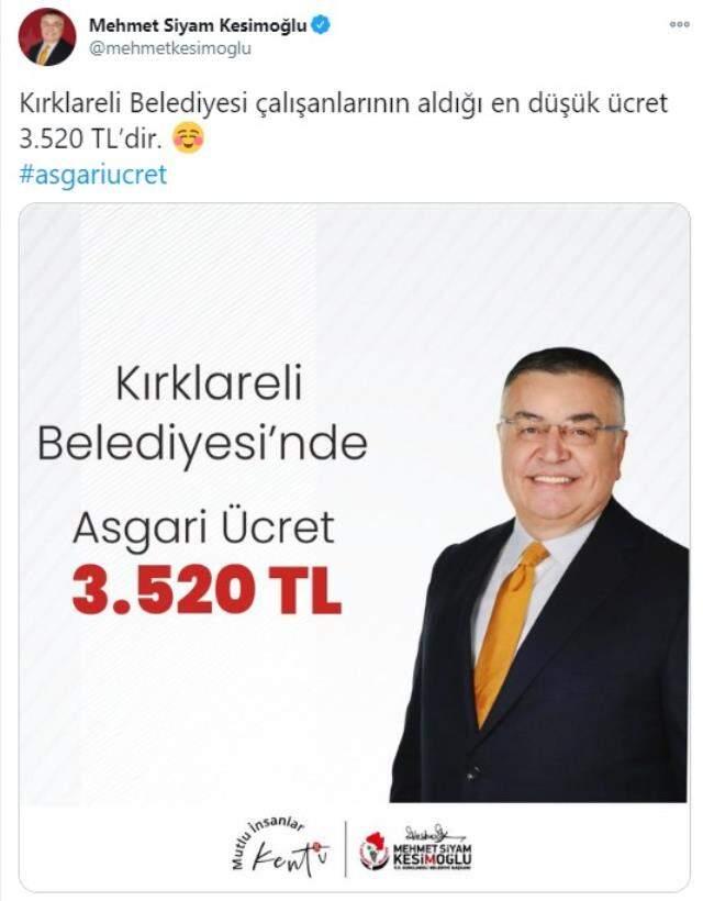 Türkiye'de il bazında en yüksek asgari ücret Kırklareli Belediyesi'nde: 3.520 TL Türkiye'de il bazında en yüksek asgari ücret Kırklareli Belediyesi'nde: 3.520 TL