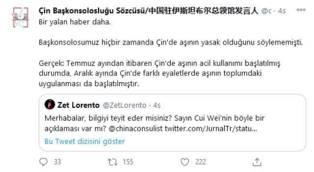 Çin'in geliştirdiği aşının kullanımı Çin'de yasak mı? Çin İstanbul Başkonsolosu iddiaları yalanladı Çin'in geliştirdiği aşının kullanımı Çin'de yasak mı? Çin İstanbul Başkonsolosu iddiaları yalanladı