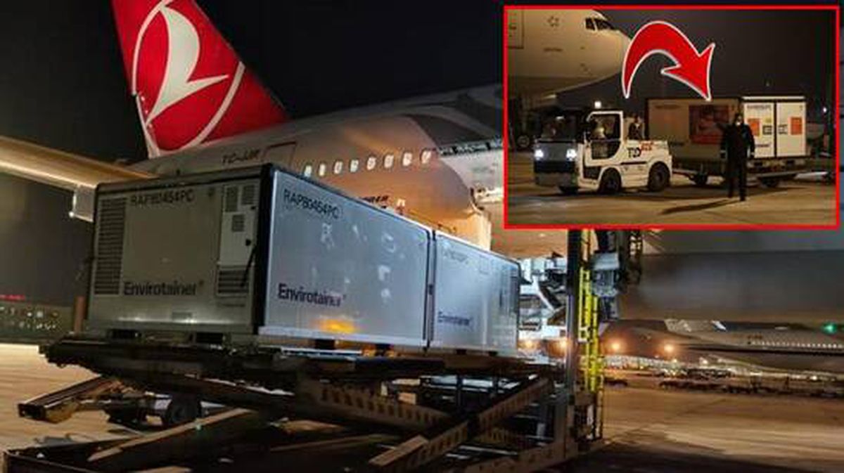 Türkiye'ye gelen Çin aşılarının bulunduğu konteynerlerde dikkat çeken slogan: Maskesiz gülümse, mesafeden kurtul