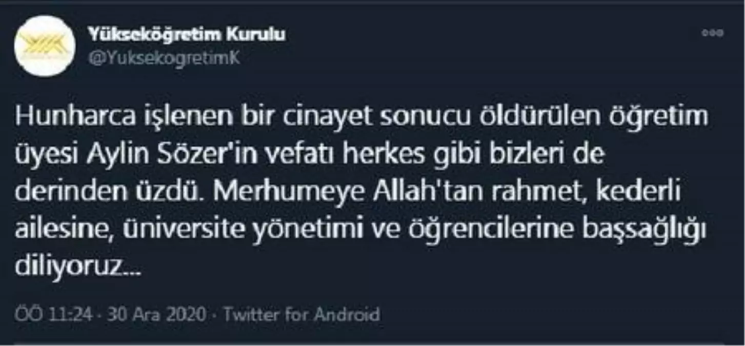 YÖK'ten 'Aylin Sözer' için başsağlığı mesajı