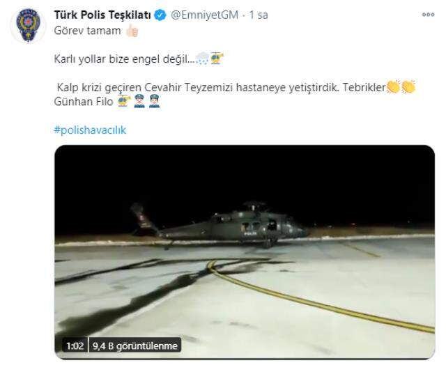 Kalp krizi geçiren vatandaş polis helikopteriyle hastaneye ulaştırıldı