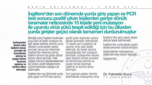 Son Dakika Saglik Bakani Fahrettin Koca Ingiltere Den Gelen 15 Kiside Mutasyonlu Virus Tespit Edildi Haberler