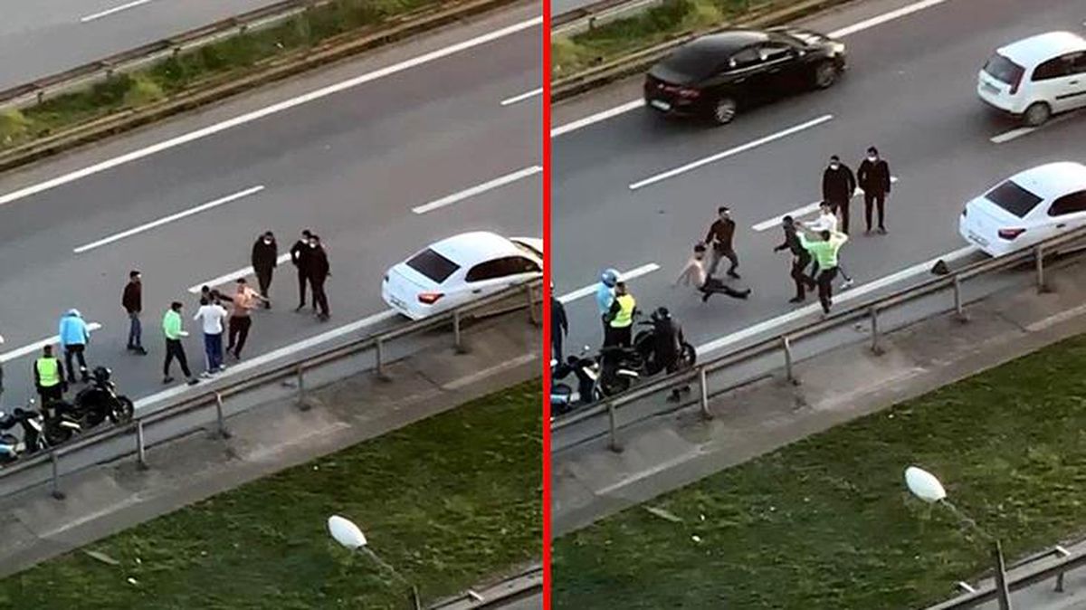 Yol verme kavgasında tekme ve yumruklar havada uçuştu! O anlar kamerada