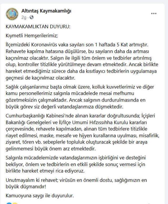 Kütahya'nın Altıntaş ilçesinde son bir haftada vaka sayısı 5 kat arttı