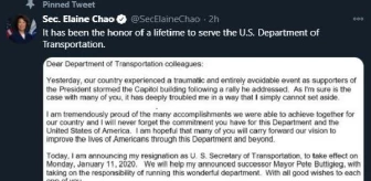 ABD Ulaştırma Bakanı Chao'dan istifa açıklaması