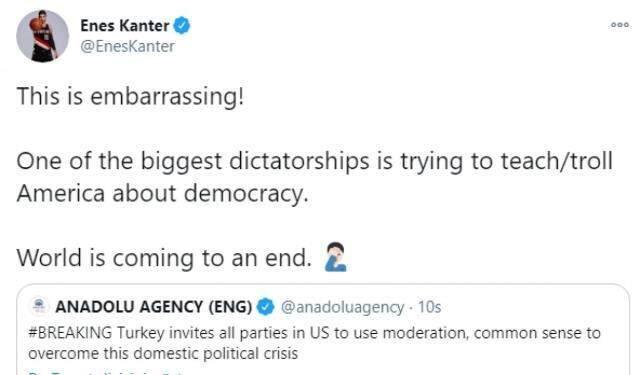 fetö'c Enes Kanter of Turkey's democracy was disturbed by his call for the US