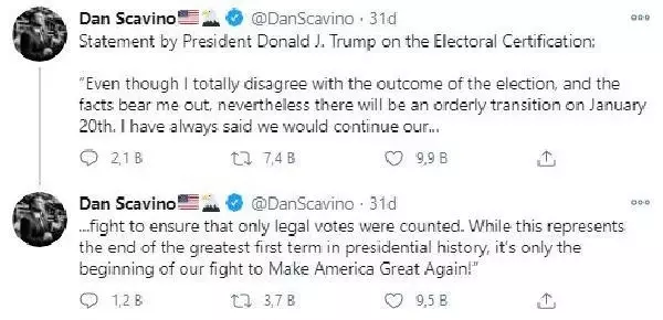 Trump : Görevimi sorunsuz şekilde devredeceğim Trump : Görevimi sorunsuz şekilde devredeceğim