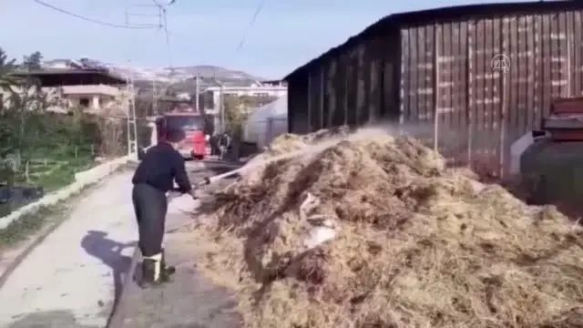 Saman ve buğday yüklü depoda çıkan yangın söndürüldü Saman ve buğday yüklü depoda çıkan yangın söndürüldü