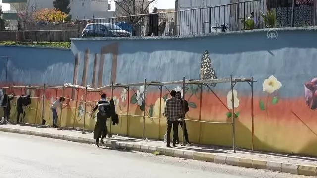 Gönüllü öğretmenler Nusaybin'de duvarları resimlerle süslüyor Gönüllü öğretmenler Nusaybin'de duvarları resimlerle süslüyor