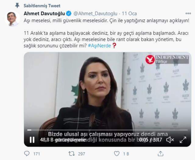 Gelecek Partisi lideri Ahmet Davtuoğlu aşı üzerinden hükümeti eleştirdi: Halkı tehlikeye attılar
