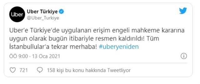Son Dakika: Uber'e Türkiye'de uygulanan erişim engeli kaldırıldı