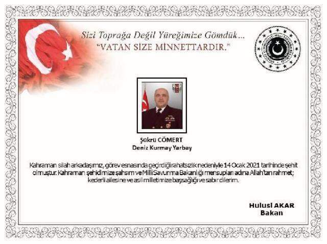 Deniz Kuvvetleri Komutanlığı'nda görevli kurmay yarbay tedavi gördüğü hastanede şehit oldu
