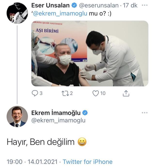 Erdoğan'a aşı yapan sağlık görevlisi kendisine benzetilince İmamoğlu'ndan yanıt gecikmedi