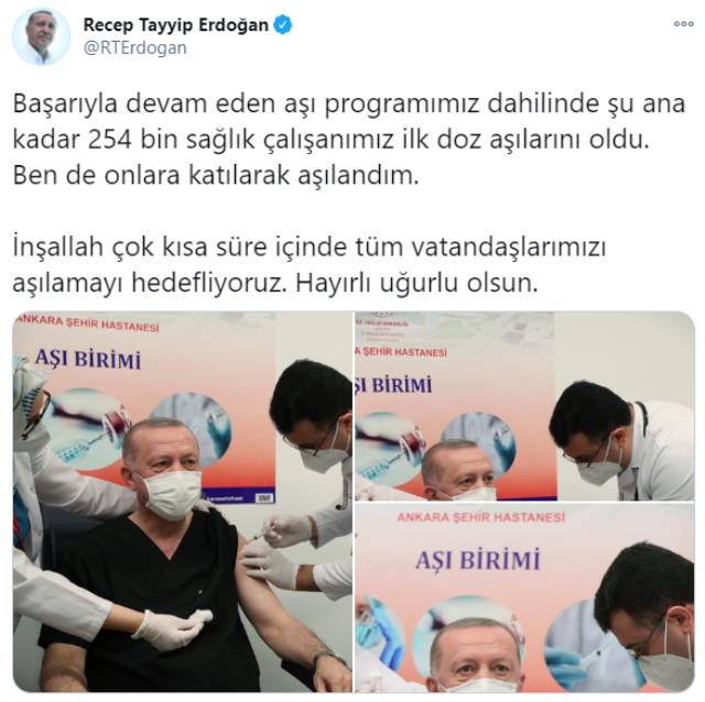 Son Dakika: Cumhurbaşkanı Erdoğan koronavirüs aşısı oldu