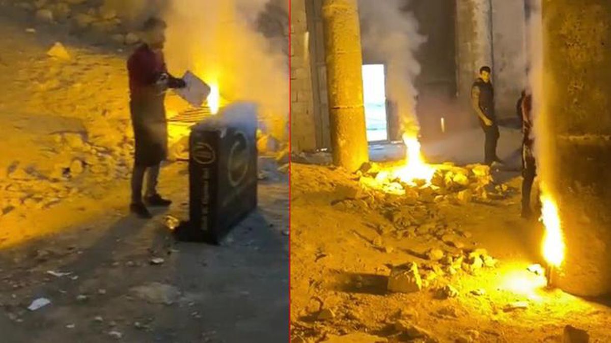 Tarihi kilisede mangal yakıp o anları kayda alanlar, bölge halkının tepkisini çekti
