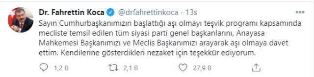 Son Dakika! Erdoğan, Bahçeli ve Akşener koronavirüs aşısı yaptırdı! Kılıçdaroğlu'nun ise bir şartı var Son Dakika! Erdoğan, Bahçeli ve Akşener koronavirüs aşısı yaptırdı! Kılıçdaroğlu'nun ise bir şartı var