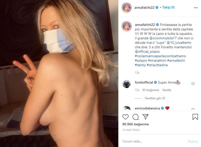 Beautiful model Anna Falchi undressed after Lazio's Rome victory