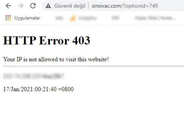 Korona aşısı aldığımız Sinovac'ın sitesine Türkiye'den erişilemiyor Korona aşısı aldığımız Sinovac'ın sitesine Türkiye'den erişilemiyor