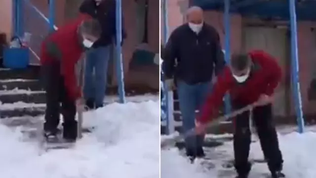 Takdir toplayan hareket! Belediye başkanı, eline kürek alıp vatandaşın kapısındaki karı küredi Takdir toplayan hareket! Belediye başkanı, eline kürek alıp vatandaşın kapısındaki karı küredi