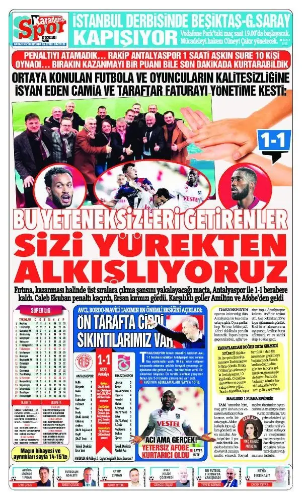 Yerel basından Trabzonspor'a '1 puan' eleştirisi Yerel basından Trabzonspor'a '1 puan' eleştirisi