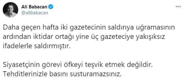 Ali Babacan'dan Devlet Bahçeli'ye Karar gazetesi yazarları tepkisi: Tehditlerinizle basını susturamazsınız Ali Babacan'dan Devlet Bahçeli'ye Karar gazetesi yazarları tepkisi: Tehditlerinizle basını susturamazsınız