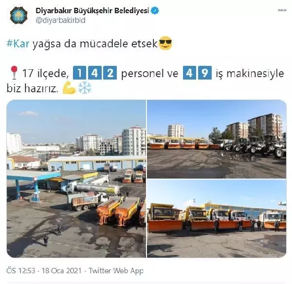 Diyarbakır'da belediyeden 'Kar yağsa da mücadele etsek' paylaşımı