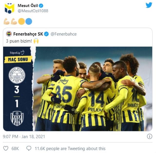 Mesut Özil congratulated Fenerbahçe on social media