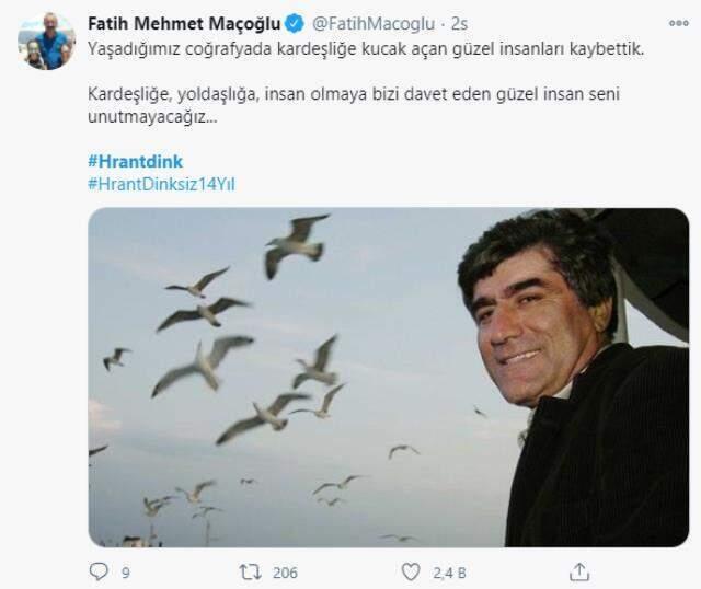 Sosyal medyada Hrant Dink için binlerce paylaşım yapıldı Sosyal medyada Hrant Dink için binlerce paylaşım yapıldı