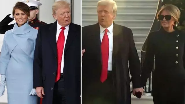Beyaz Saray'a veda eden Melania Trump'ın simsiyah giyinmesi dikkat çekti Beyaz Saray'a veda eden Melania Trump'ın simsiyah giyinmesi dikkat çekti