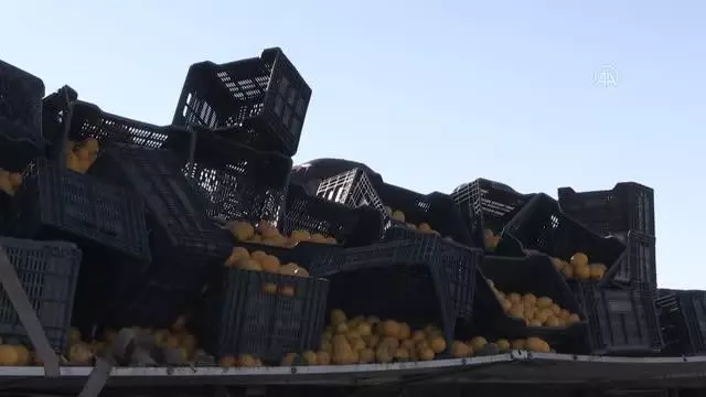 Seyir halinde olan tırdaki limon yüklü kasalar yola saçıldı Seyir halinde olan tırdaki limon yüklü kasalar yola saçıldı
