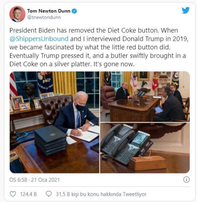 ABD Başkanı Joe Biden, Trump'ın Oval Ofis'teki 'diyet kola' butonunu da kaldırttı ABD Başkanı Joe Biden, Trump'ın Oval Ofis'teki 'diyet kola' butonunu da kaldırttı