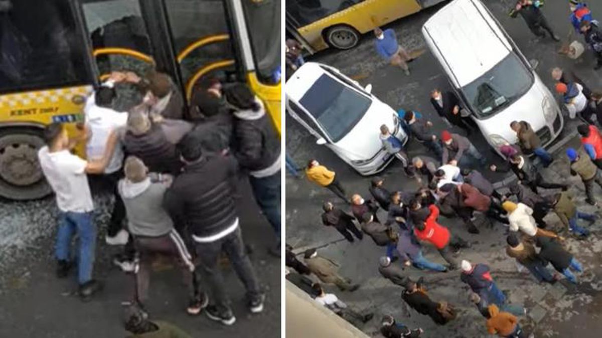 İstanbul'un göbeğinde dehşet! Önünü kestikleri otobüsün camını kırıp şoförü ve oğlunu darp ettiler
